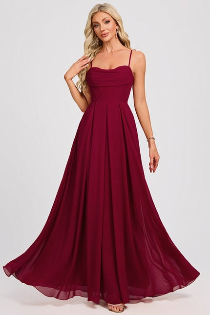 Trapèze col cœur longueur ras du sol mousseline robe de bal avec plissée