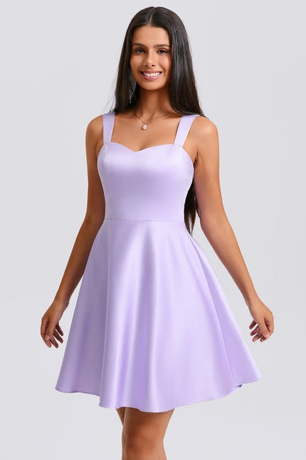 Trapèze col cœur court satin robe de bal de promo avec nœud - gallery 1