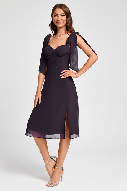 Trapèze col cœur longueur genou mousseline robe de cocktail - gallery 4
