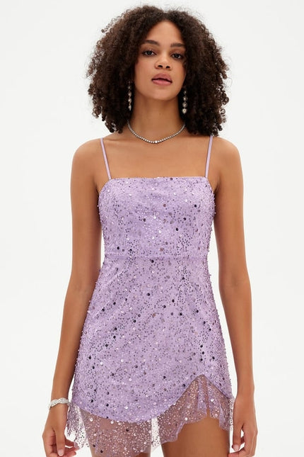 Fourreau col droit mini paillette robe de bal de promo avec paillettes perles