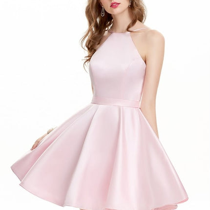 Trapèze col rond court satin robe de bal de promo