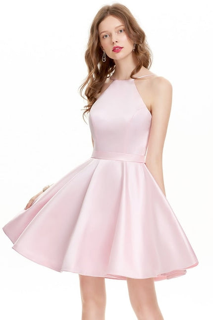 Trapèze col rond court satin robe de bal de promo