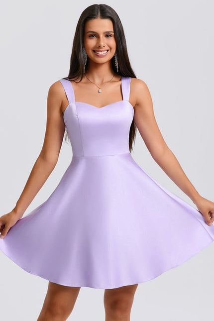 Trapèze col cœur court satin robe de bal de promo avec nœud - gallery 3