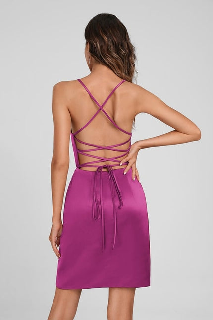 Moulante col carré court satin robe de bal de promo - gallery 9