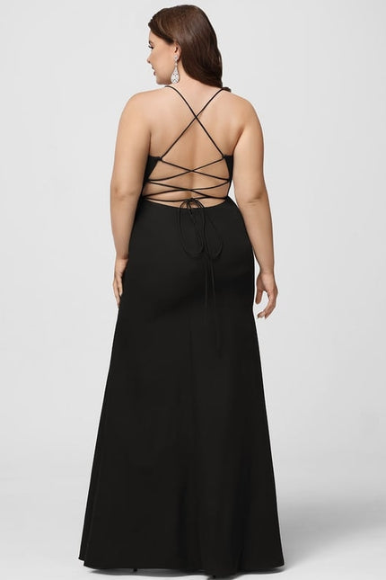 Fourreau col carré longueur ras du sol crêpe extensible robe de bal avec à volants - gallery 9