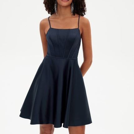 Trapèze col rond court satin robe de bal de promo