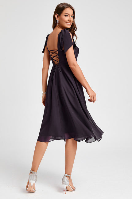 Trapèze col cœur longueur genou mousseline robe de cocktail - gallery 2