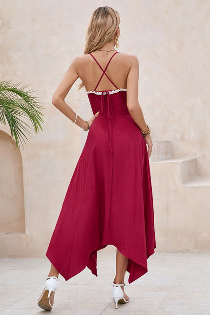 Robe col cœur trapèze polyester asymétrique maxi - gallery 4