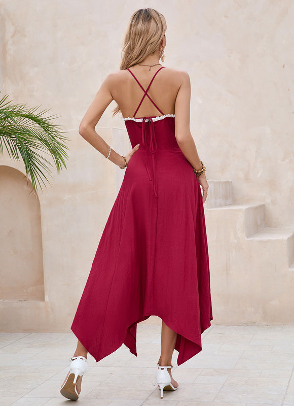 Robe col cœur trapèze polyester asymétrique maxi - gallery 4