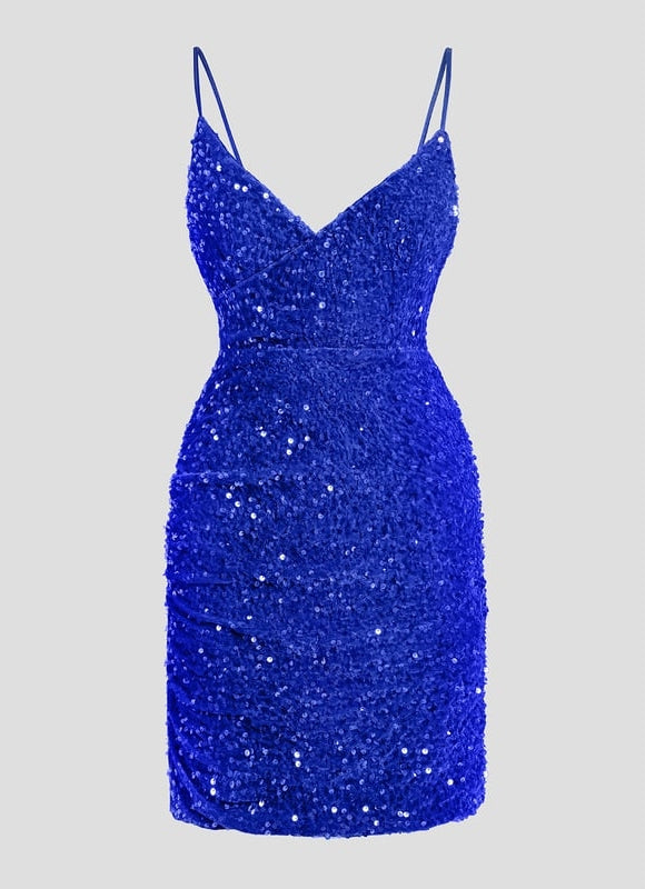 Fourreau col v mini paillette robe de bal de promo avec paillettes - gallery 9
