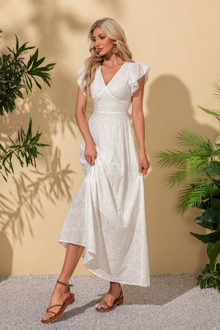 Robe à volants col v trapèze coton maxi - gallery 5