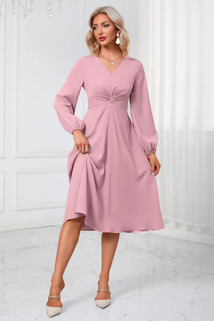 Robe nœud col v trapèze polyester midi - gallery 1