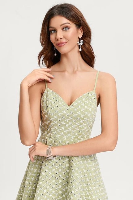 Trapèze col v mini coton robe de bal de promo avec nœud - gallery 2