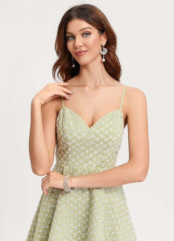 Trapèze col v mini coton robe de bal de promo avec nœud - gallery 2