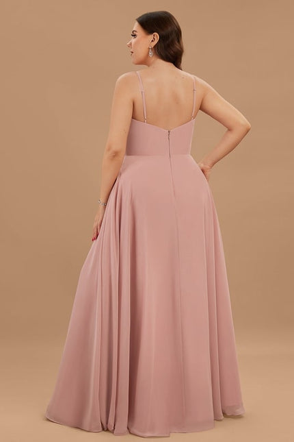 Trapèze col v longueur ras du sol mousseline robe de bal avec plissée - gallery 5