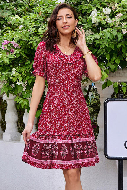 Robe imprimé fleur col rond trapèze rayonne mini - gallery 6