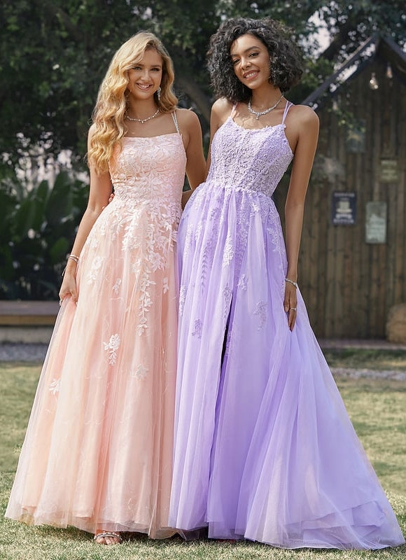 Princesse col rond traîne balayage tulle dentelle robe de bal avec paillettes - gallery 9