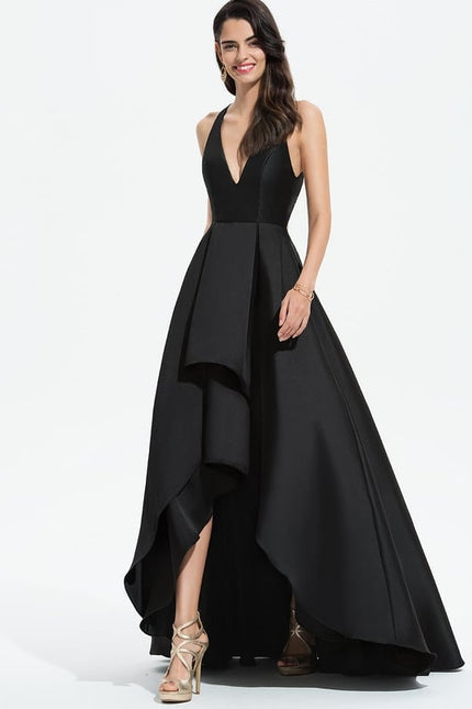 Trapèze col v asymétrique satin robe de demoiselle d'honneur - gallery 3