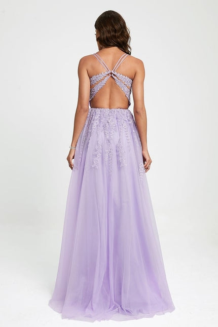 Princesse col rond traîne balayage tulle dentelle robe de bal avec paillettes - gallery 8