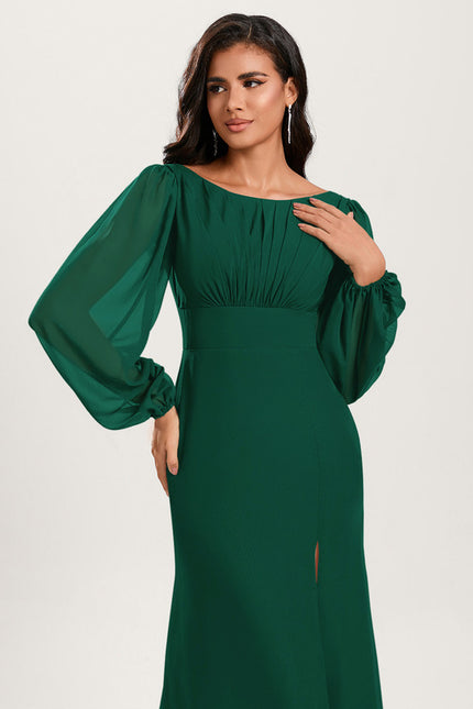 Sirène col rond longueur ras du sol mousseline robe de demoiselle d'honneur - gallery 3
