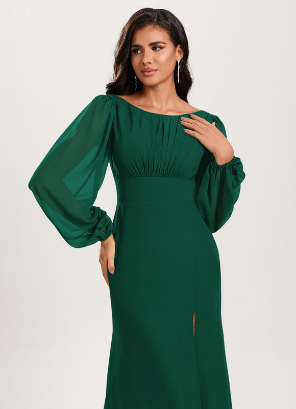 Sirène col rond longueur ras du sol mousseline robe de demoiselle d'honneur - gallery 3