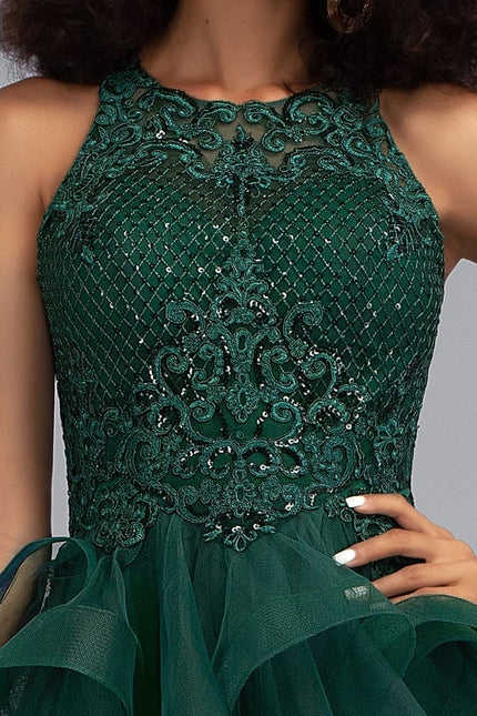 Princesse col rond court tulle dentelle robe de bal de promo avec paillettes - gallery 6