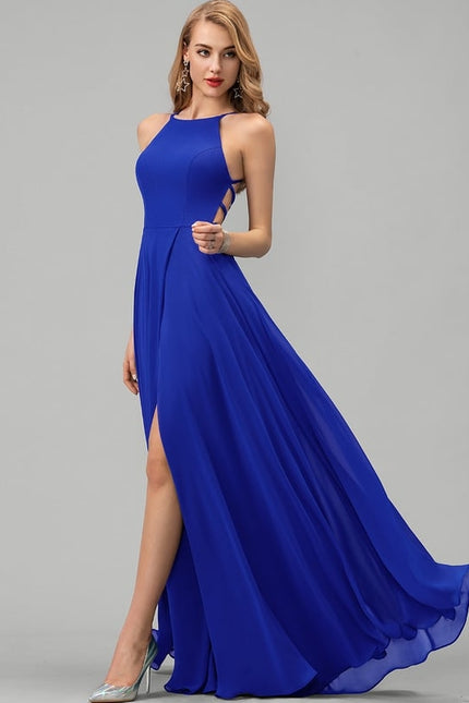 Trapèze col rond longueur ras du sol mousseline robe de demoiselle d'honneur