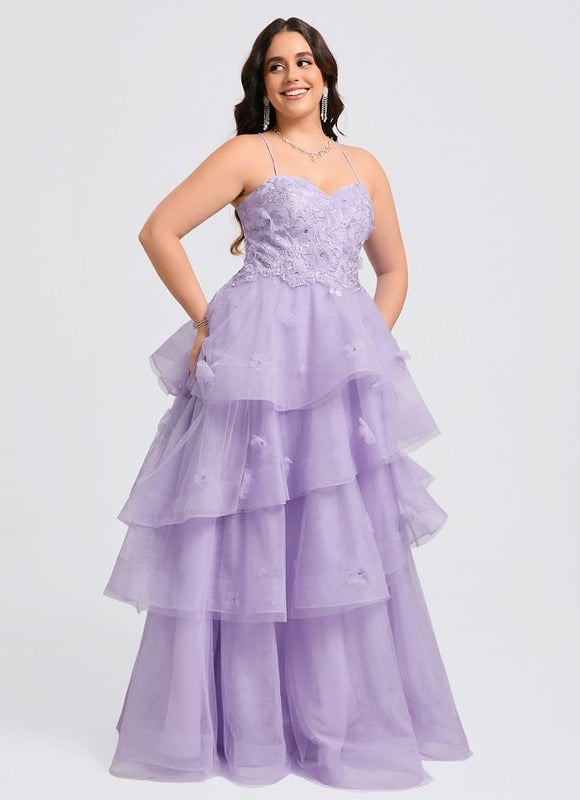 Princesse col cœur longueur ras du sol tulle robe de bal avec paillettes perles - gallery 7