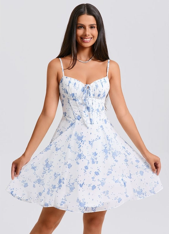Trapèze col cœur court mousseline robe de bal de promo avec plissée