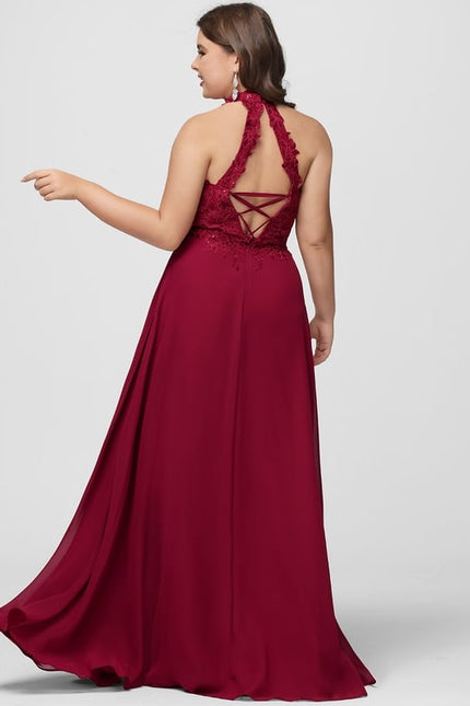 Trapèze licou longueur ras du sol dentelle mousseline robe de bal avec paillettes - gallery 6