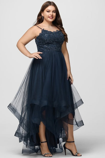 Princesse col rond asymétrique dentelle robe de bal avec paillettes - gallery 7