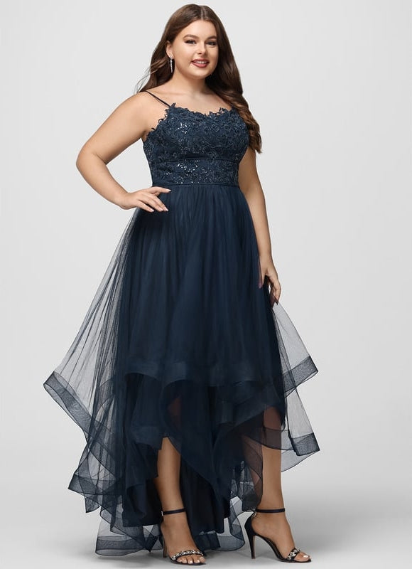 Princesse col rond asymétrique dentelle robe de bal avec paillettes - gallery 7