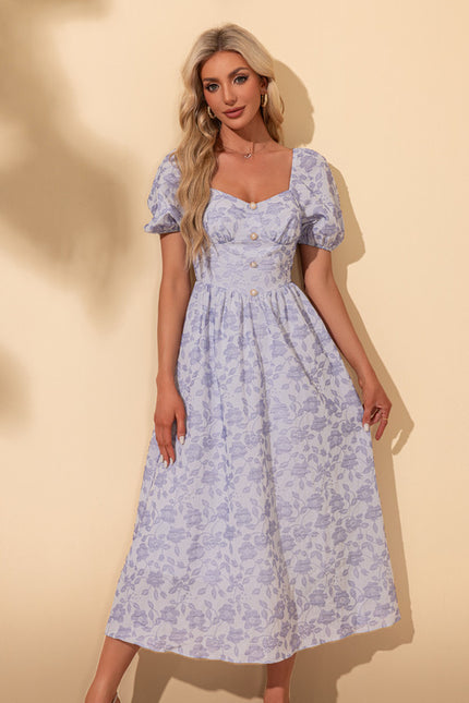 Robe imprimé fleur col cœur trapèze polyester midi - gallery 5
