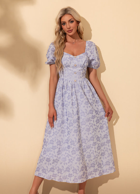 Robe imprimé fleur col cœur trapèze polyester midi - gallery 5
