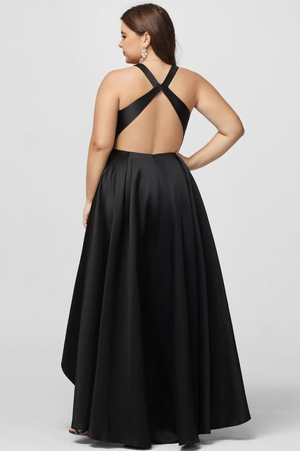 Trapèze col v asymétrique satin robe de demoiselle d'honneur - gallery 7