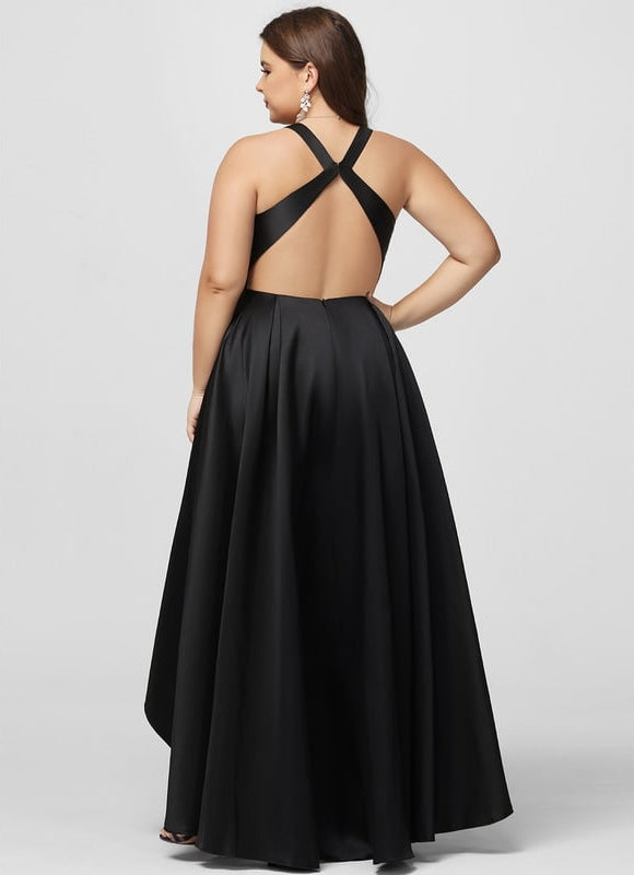 Trapèze col v asymétrique satin robe de demoiselle d'honneur - gallery 7