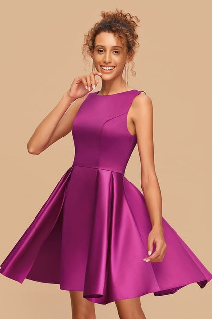 Trapèze col rond court satin robe de bal de promo