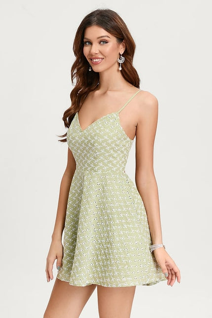 Trapèze col v mini coton robe de bal de promo avec nœud - gallery 1