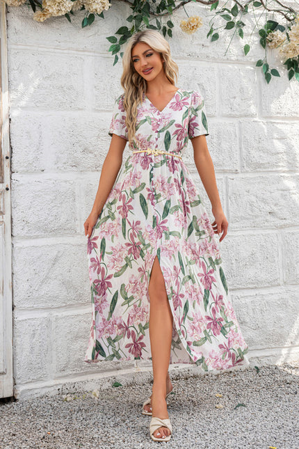 Robe imprimé fleur col v trapèze rayonne maxi - gallery 5
