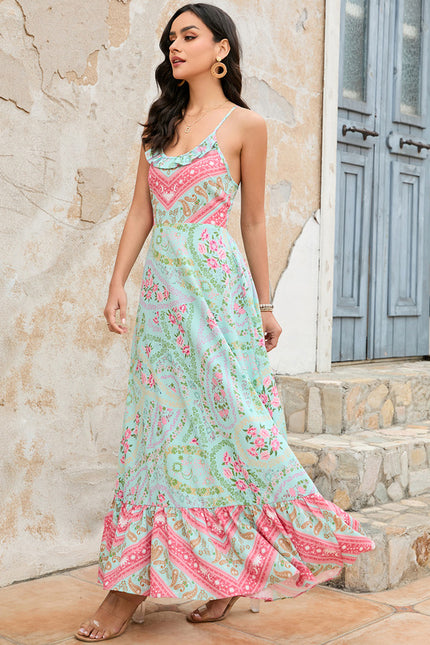 Robe imprimé fleur licou trapèze polyester maxi - gallery 2