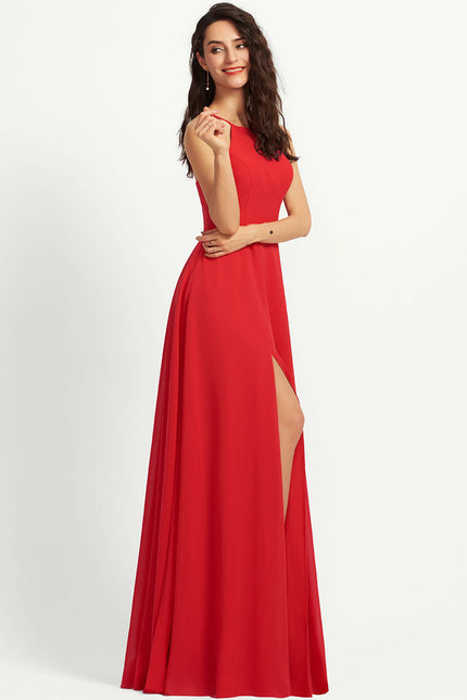 Trapèze col rond longueur ras du sol mousseline robe de demoiselle d'honneur - gallery 1