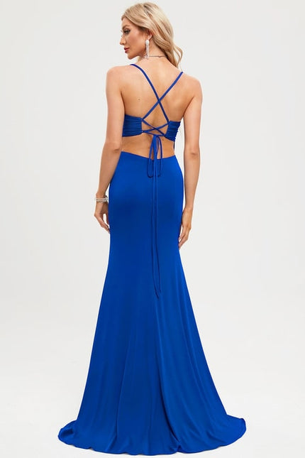 Sirène col v traîne balayage jersey robe de bal avec plissée - gallery 4
