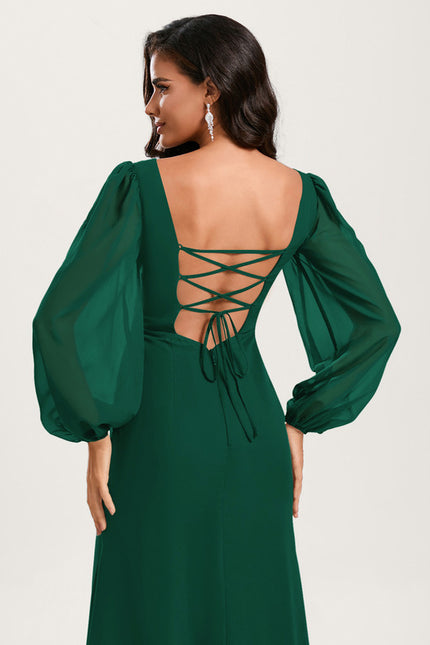 Sirène col rond longueur ras du sol mousseline robe de demoiselle d'honneur - gallery 5