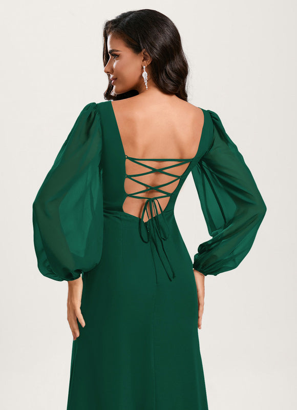 Sirène col rond longueur ras du sol mousseline robe de demoiselle d'honneur - gallery 5