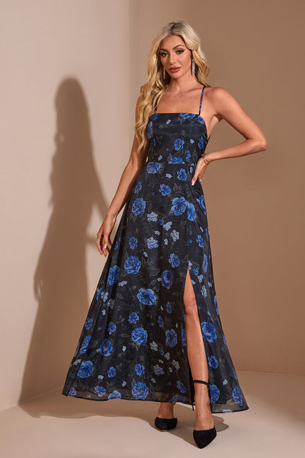 Robe imprimé fleur col carré trapèze organza maxi - gallery 3