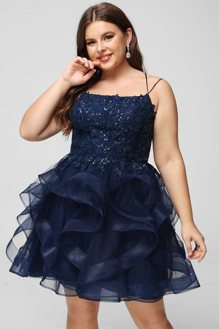 Princesse col rond court tulle dentelle robe de bal de promo avec paillettes - gallery 9