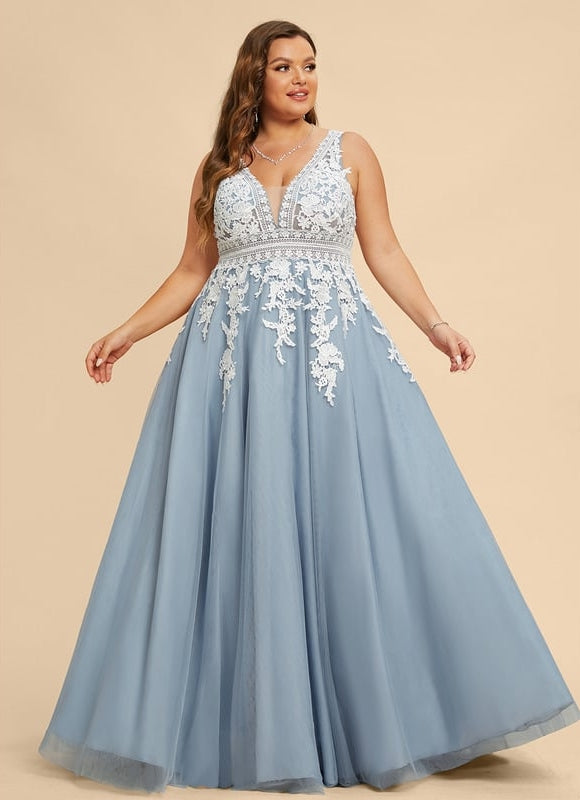 Princesse col v longueur ras du sol tulle robe de bal - gallery 4