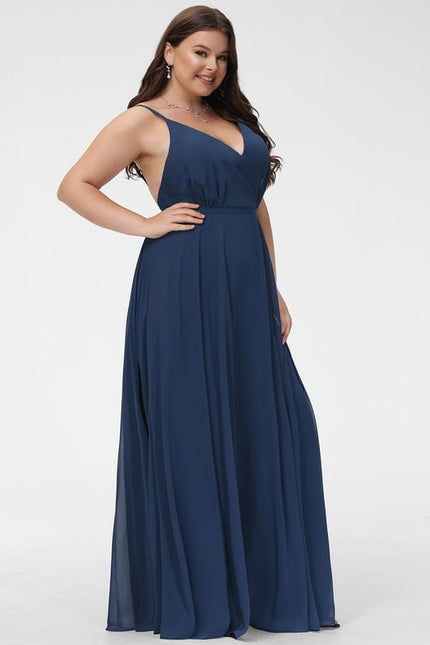 Trapèze col v longueur ras du sol mousseline robe de bal - gallery 6