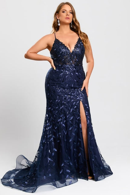 Sirène col v traîne balayage dentelle robe de bal avec paillettes - gallery 9