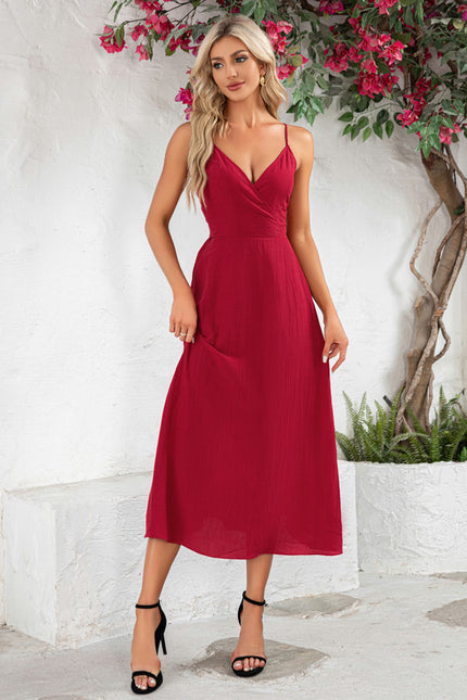Robe nœud col v trapèze polyester midi